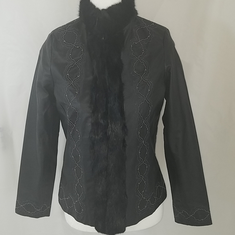 NWOT UNDERGROUND Black Leather Jacket w Fur Trim
